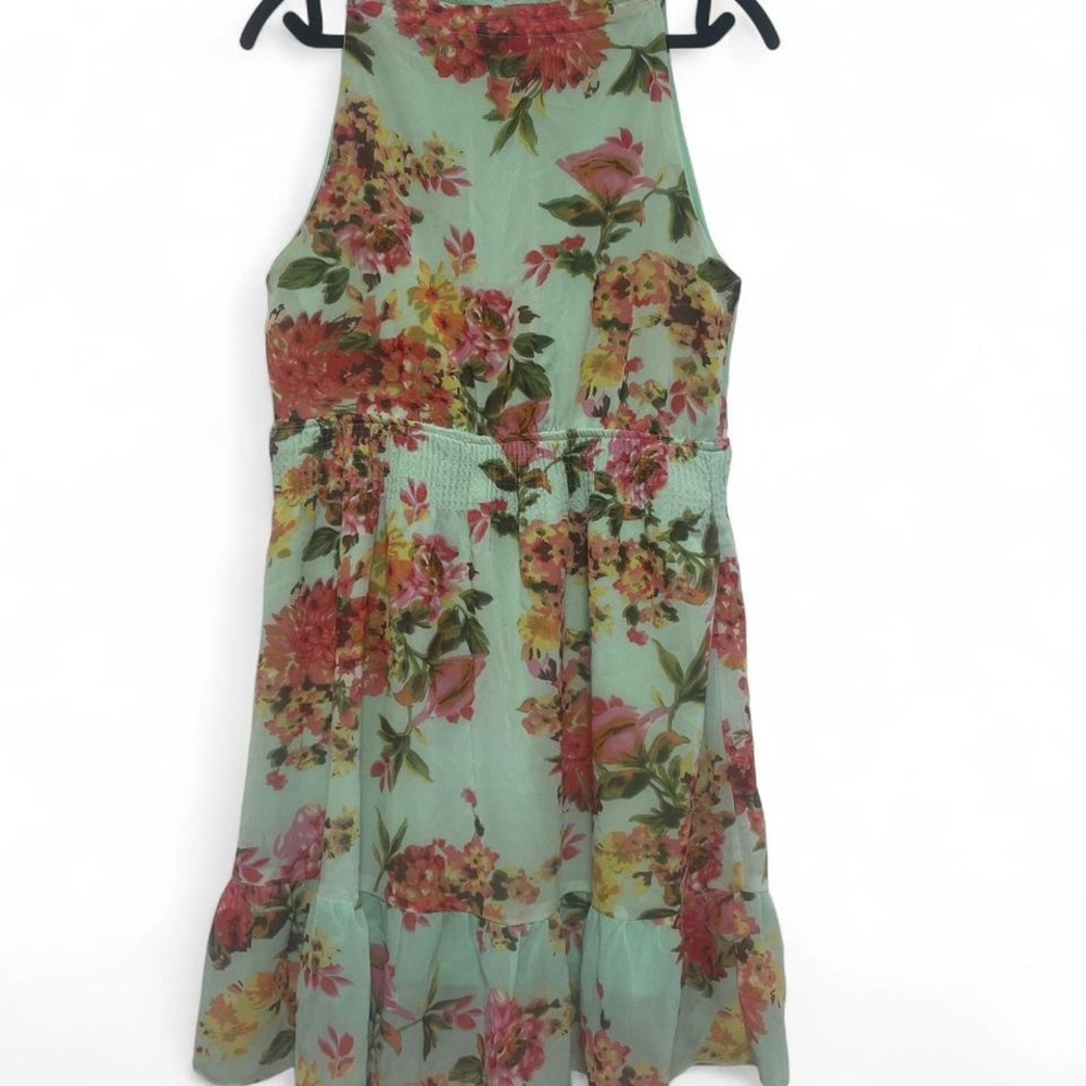 Green floral print dress with open back slit Sz Small